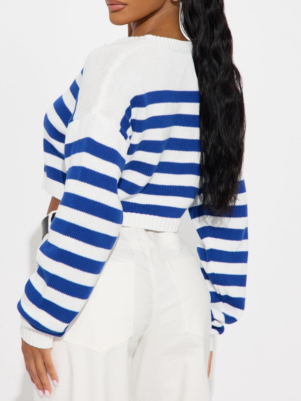 Fashion Nova Blue and White Striped Cropped Cardigan - Picture 3 of 3